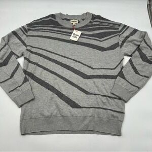 Open Edit Mens Grey Abstract Wavy Stripe Crewneck Sweater XL New With Tags